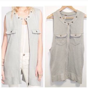 Free People Gray Highway Zip Front Longline Vest-M